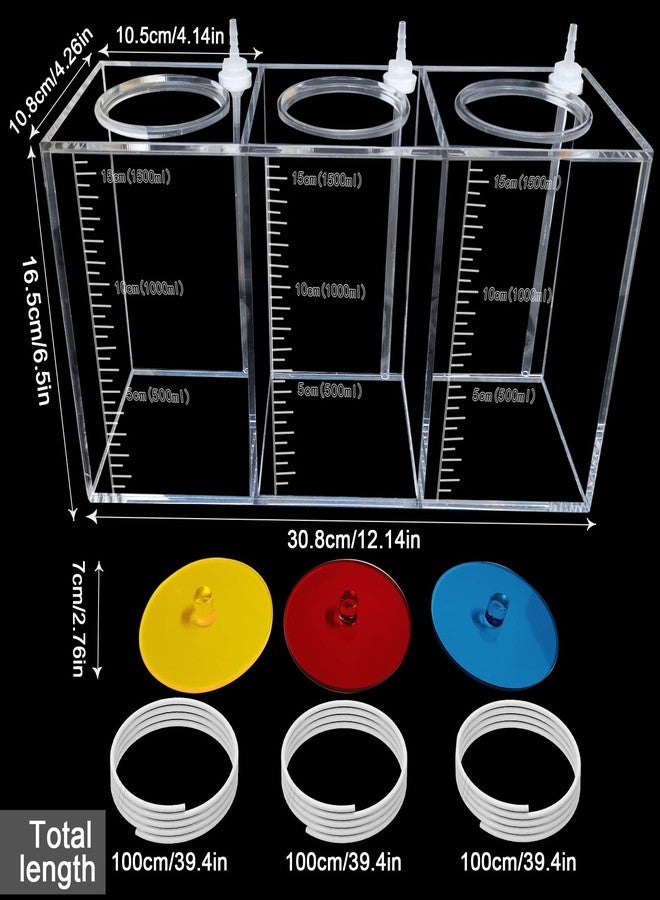 Saricho Liquid srorage Bucket Made of acryli,Reservoir dosing Container,Aquarium Air Pump Accessories,dosing Pump Liquid containers of Three-Grid(Total Capacity 4.5L/1.19gal Yellow red Blue lid) - Image 2